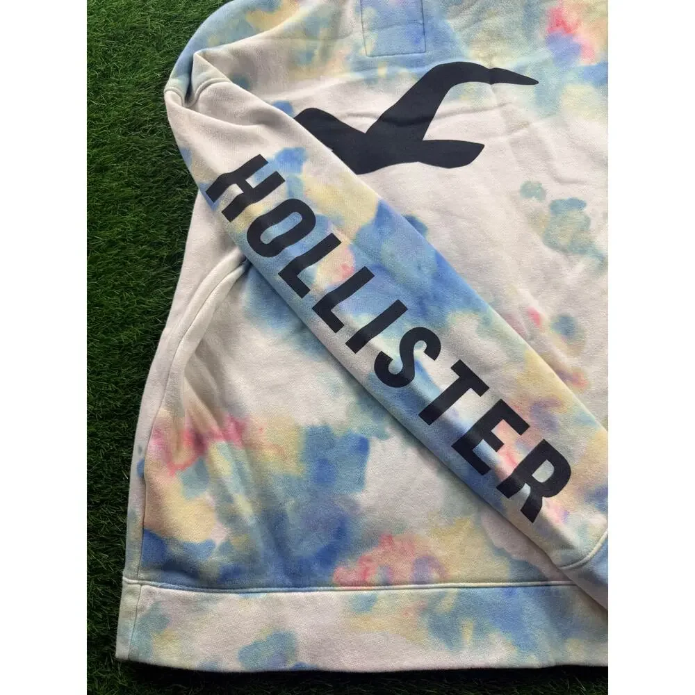Hollister Tie Dye Winter Hoodie Unisex S Blue Pink Yellow Pullover Seagull Logo